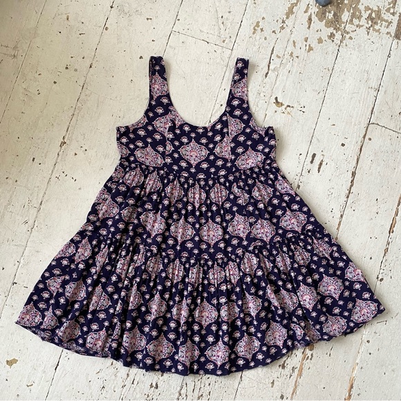 American Eagle Outfitters Boho Hippie Print Tiered Baby Doll Mini Dress Top - Picture 14 of 14